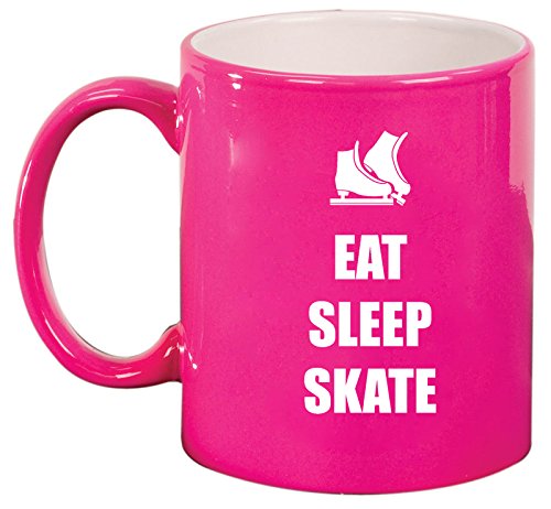 Ceramic Coffee Tea Mug Cup Eat Sleep Ice Skate (Pink)