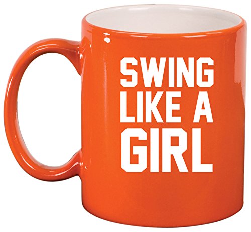 Ceramic Coffee Tea Mug Cup Swing Like A Girl Golf Softball Kettlebell (Orange)