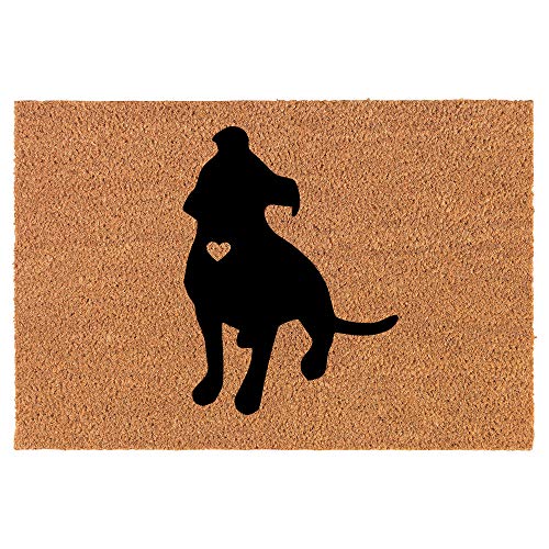 Coir Doormat Front Door Mat New Home Closing Housewarming Gift Cute Pitbull with Heart (24" x 16" Small)