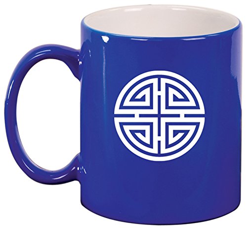 Ceramic Coffee Tea Mug Four Blessings Lucky Feng Shui (Blue)