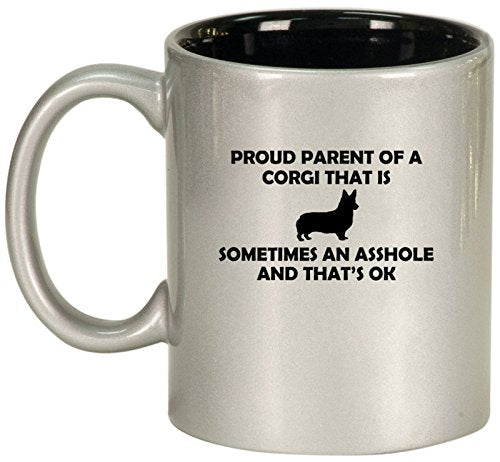 Ceramic Coffee Tea Mug Cup Proud Parent Corgi (Silver)