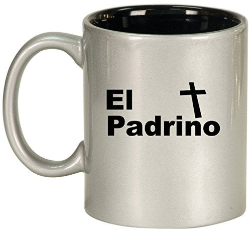 Ceramic Coffee Tea Mug Cup El Padrino Christening Baptism Godfather (Silver)