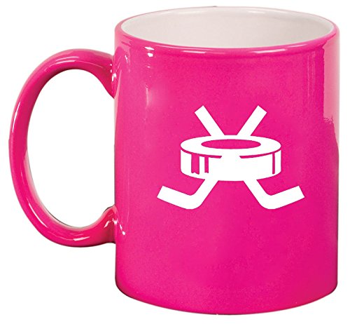 Ceramic Coffee Tea Mug Cup Hockey Puck with Sticks (Pink)