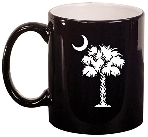 Ceramic Coffee Tea Mug Cup Palmetto Tree South Carolina Palm Moon (Black)