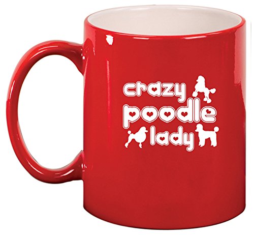 Ceramic Coffee Tea Mug Cup Crazy Poodle Lady (Red)