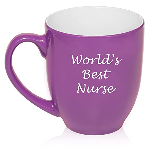 16 oz Large Bistro Mug Ceramic Coffee Tea Glass Cup World's Best Nurse (Purple),MIP