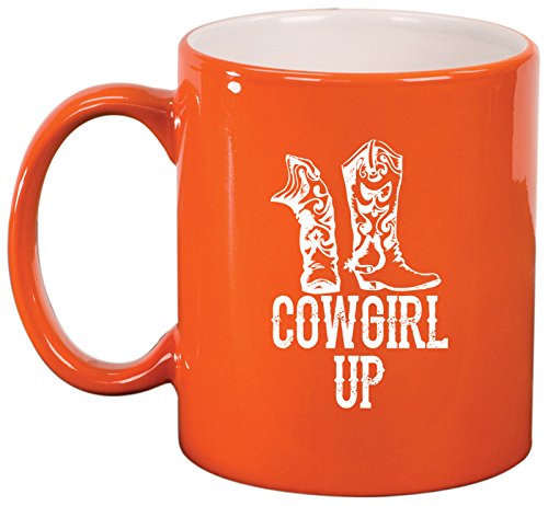 Ceramic Coffee Tea Mug Cup Cowgirl Up Boots (Orange)