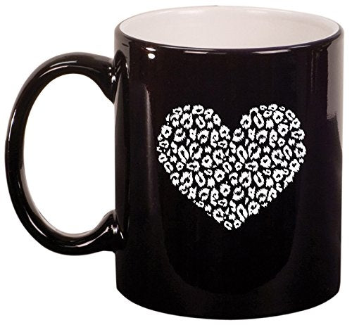 Ceramic Coffee Tea Mug Cup Leopard Print Love Heart (Black)