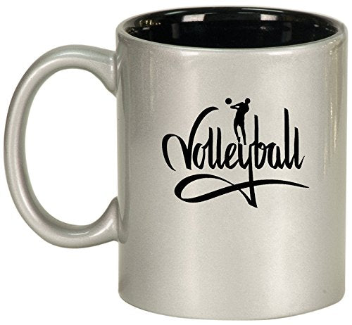Ceramic Coffee Tea Mug Cup Volleyball Calligraphy (Silver)