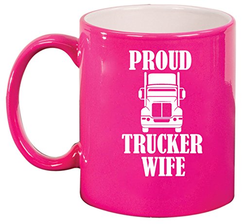 Ceramic Coffee Tea Mug Cup Proud Trucker Wife (Pink)