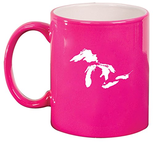 Ceramic Coffee Tea Mug Cup Great Lakes Michigan (Pink)