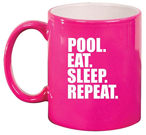 Ceramic Coffee Tea Mug Cup Pool Eat Sleep Repeat (Pink)