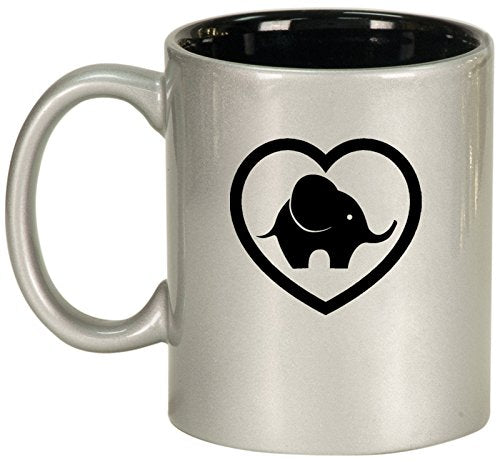 Ceramic Coffee Tea Mug Heart Elephant (Silver)