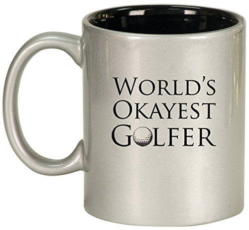 Ceramic Coffee Tea Mug Cup World's Okayest Golfer Golf (Silver)