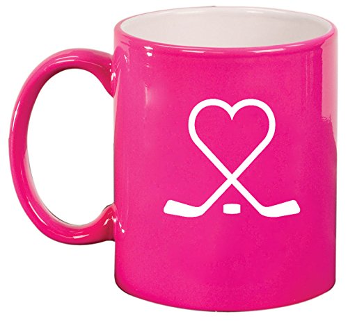 Ceramic Coffee Tea Mug Cup Hockey Sticks Heart Love (Pink)