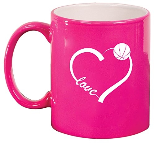 Ceramic Coffee Tea Mug Cup Love Heart Basketball (Pink)