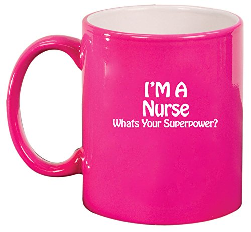 Ceramic Coffee Tea Mug Nurse Super Power (Hot Pink)