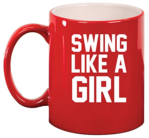 Ceramic Coffee Tea Mug Cup Swing Like A Girl Golf Softball Kettlebell (Red)