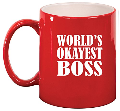 Ceramic Coffee Tea Mug Cup World's Okayest Boss (Red)