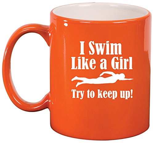 Ceramic Coffee Tea Mug Cup Swim Like A Girl (Orange)