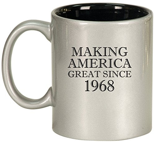 Ceramic Coffee Tea Mug Cup Making America Great Since 1968 50th Birthday (Silver)