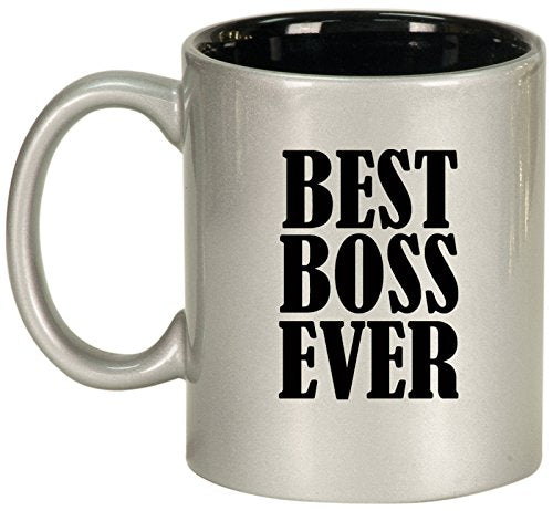 Ceramic Coffee Tea Mug Cup Best Boss Ever (Silver)