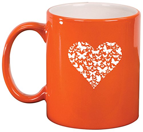 Ceramic Coffee Tea Mug Cup Butterfly Heart (Orange)