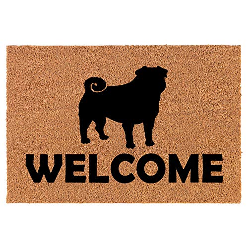 Coir Doormat Front Door Mat New Home Closing Housewarming Gift Welcome Pug (30" x 18" Standard)