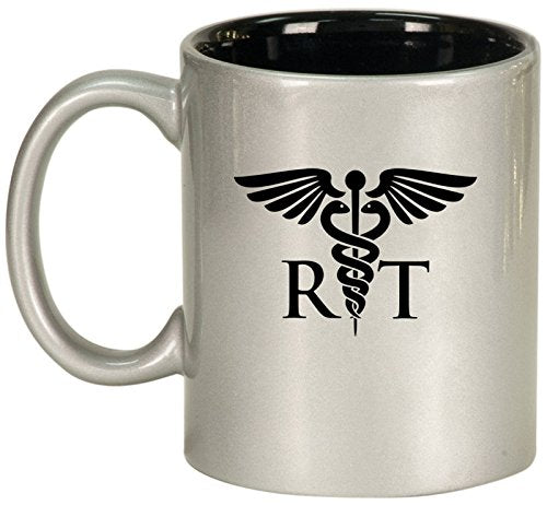 Ceramic Coffee Tea Mug Cup RT Respiratory Therapist Therapy (Silver)