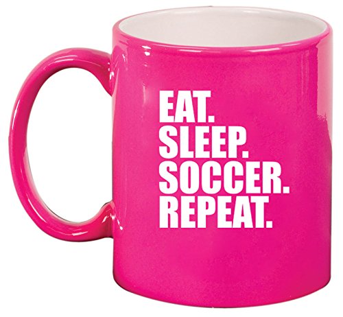 Ceramic Coffee Tea Mug Cup Eat Sleep Soccer Repeat (Pink)