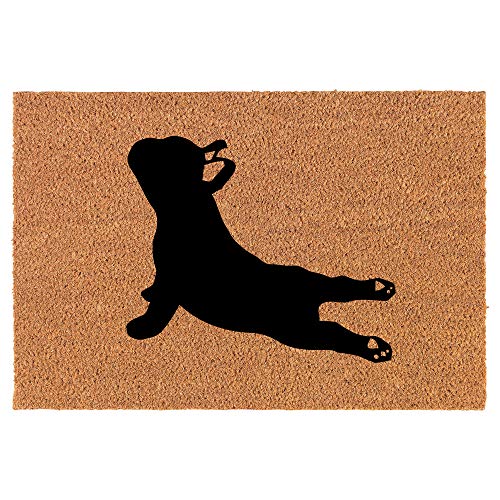Coir Doormat Front Door Mat New Home Closing Housewarming Gift French Bulldog Yoga (24" x 16" Small)