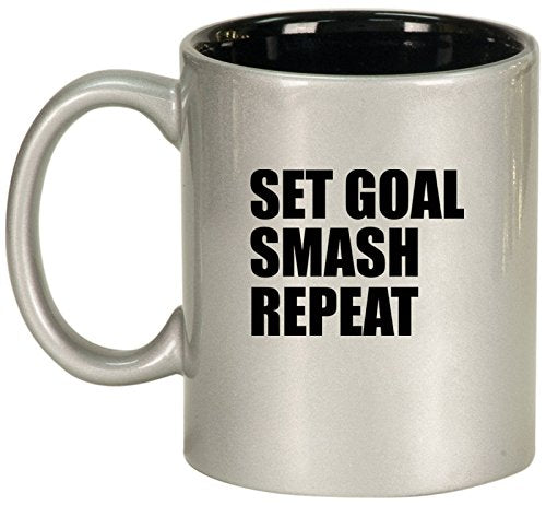 Ceramic Coffee Tea Mug Cup Set Goal Smash Repeat Motivational Graduation (Silver)
