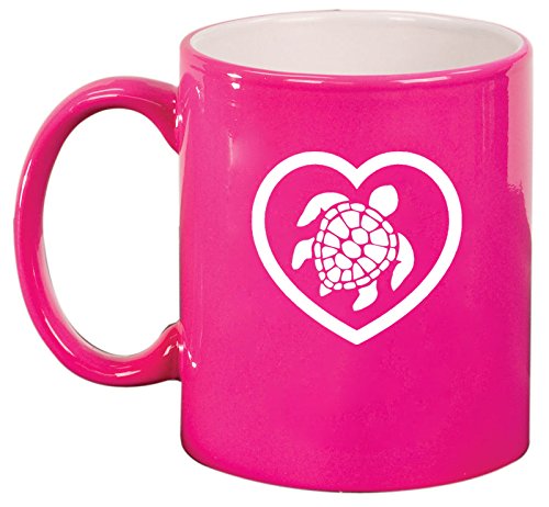 Ceramic Coffee Tea Mug Heart Turtle (Hot Pink)