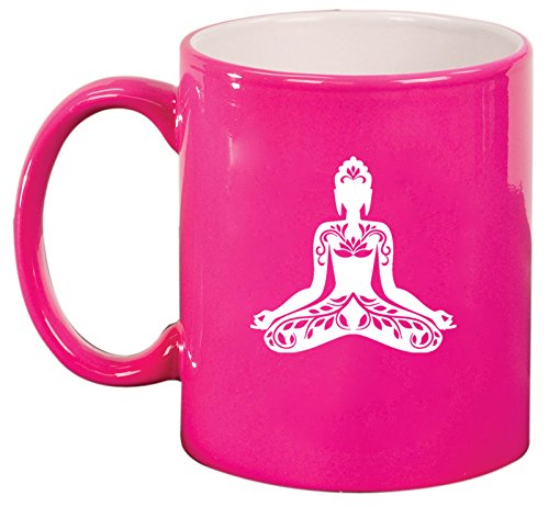 Ceramic Coffee Tea Mug Buddha Yoga Lotus (Hot Pink)