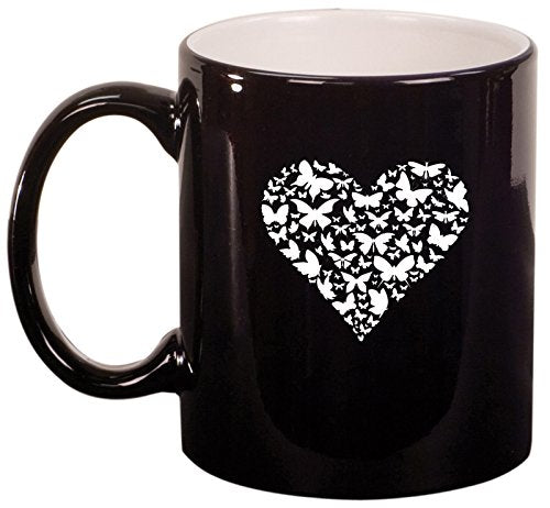 Ceramic Coffee Tea Mug Cup Butterfly Heart (Black)