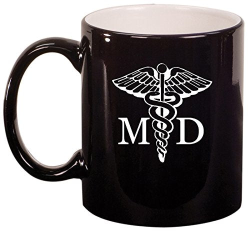 Ceramic Coffee Tea Mug Cup MD Medical Doctor (Black)