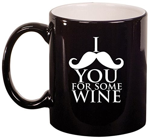 Ceramic Coffee Tea Mug I Mustache You For Some Wine (Black)