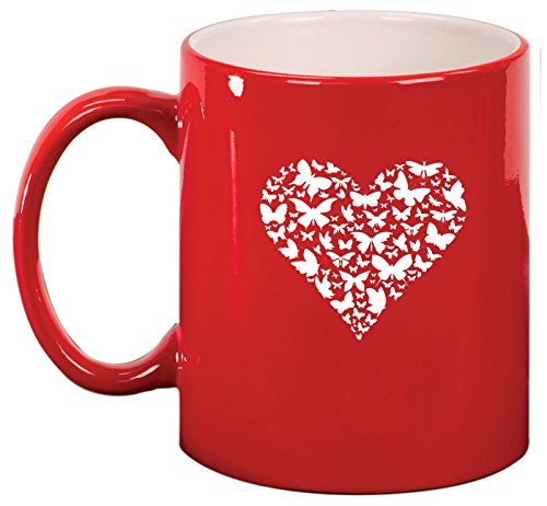 Ceramic Coffee Tea Mug Cup Butterfly Heart (Red)