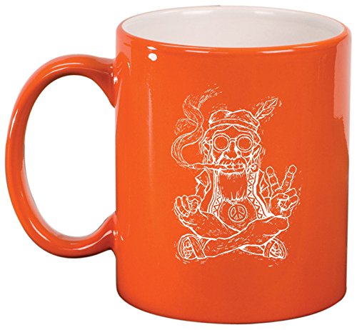 Ceramic Coffee Tea Mug Cup Hippie Smoking Pipe Peace (Orange)