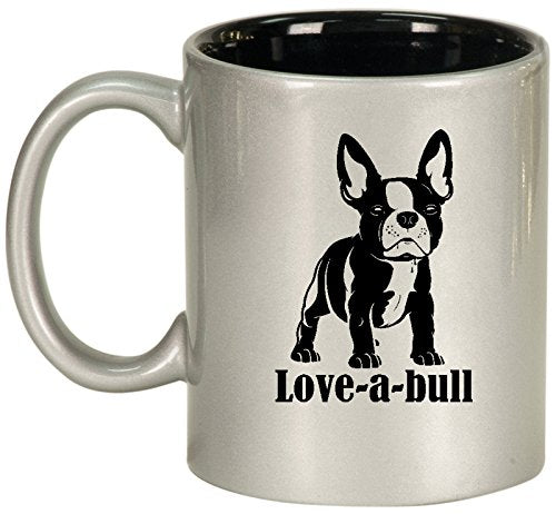 Ceramic Coffee Tea Mug Cup Love-a-bull French Bulldog (Silver)