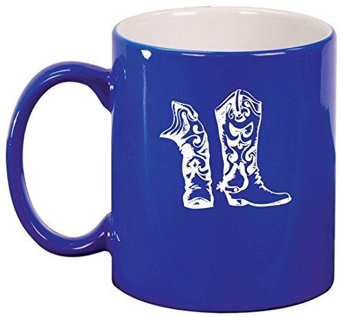 Ceramic Coffee Tea Mug Cup Cowboy Cowgirl Boots (Blue)