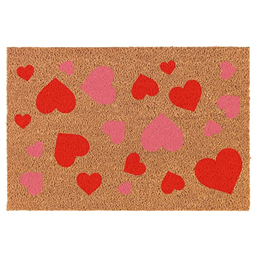 Coir Doormat Front Door Mat New Home Closing Housewarming Gift Red & Pink Hearts Love Valentine's Day (24" x 16" Small)
