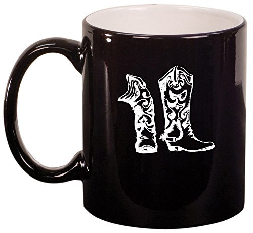 Ceramic Coffee Tea Mug Cup Cowboy Cowgirl Boots (Black)