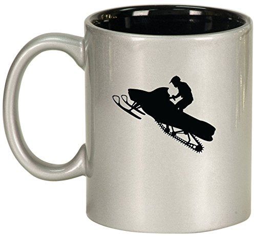 Ceramic Coffee Tea Mug Cup Snowmobile Rider (Silver)
