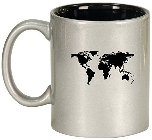 Ceramic Coffee Tea Mug Cup World Map (Silver)