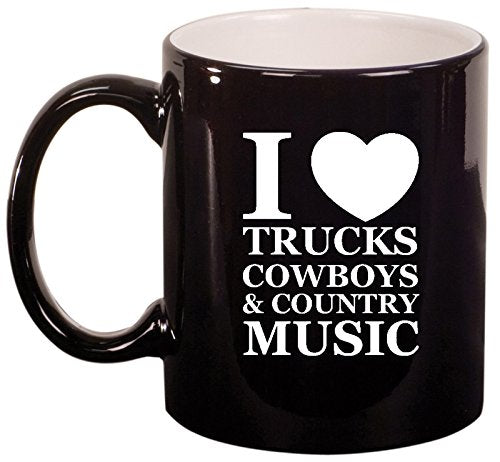 Ceramic Coffee Tea Mug Cup Love Trucks Cowboys Country Music (Black)