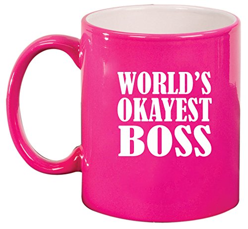 Ceramic Coffee Tea Mug Cup World's Okayest Boss (Pink)