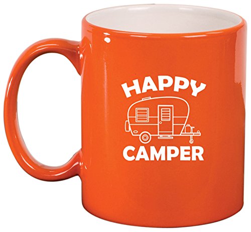Ceramic Coffee Tea Mug Happy Camper (Orange)
