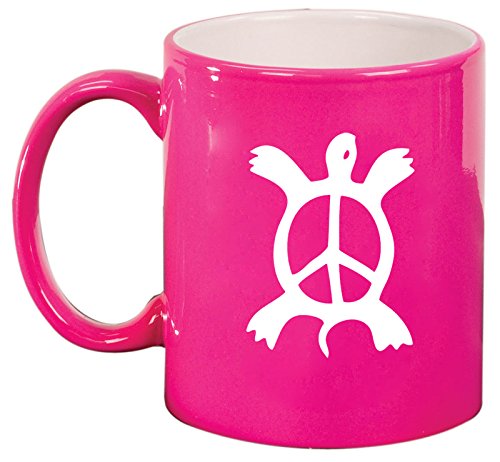 Ceramic Coffee Tea Mug Cup Turtle Peace Sign (Pink)