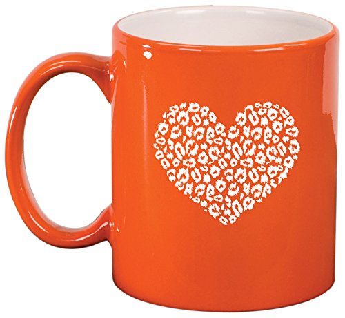 Ceramic Coffee Tea Mug Cup Leopard Print Love Heart (Orange)